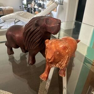 Jamaican Wooden Lion Figurines Set